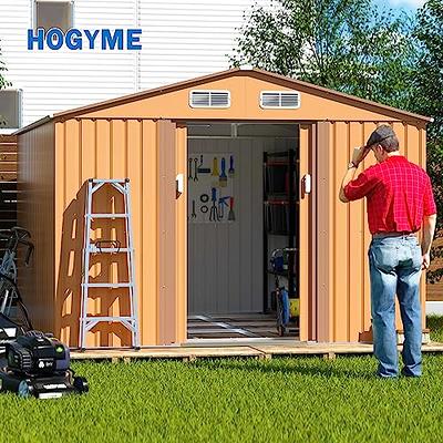 HOGYME 8 x 8 ft. Outdoor Storage Shed, Garden Tool Shed with Double Sliding  Doors, 4 Vents for Backyard Patio Lawn Pool, White+Gray 