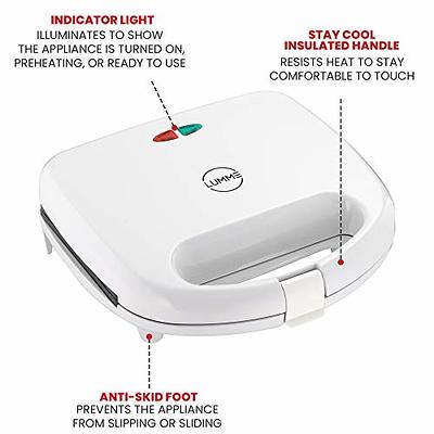 Lumme Sandwich Maker, Sandwich Toaster, Panini Press, Quesadilla Maker,  Grilled Cheese, French Toast Press, Pizza Pockets Press, Indicator light,  Omelet, White (White) Black 