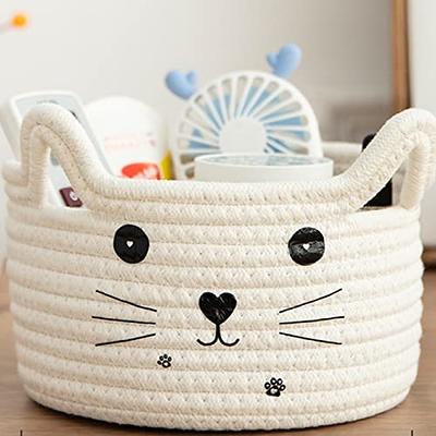 Small Basket for Organizing Small Cotton Rope Woven Storage Bins Dog Toy  Bin Mini Rope Basket Small Organizer Bins Little Basket with Handle for  Kids