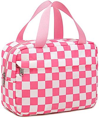 Checkered Zipper Makeup Bag Pink and Red