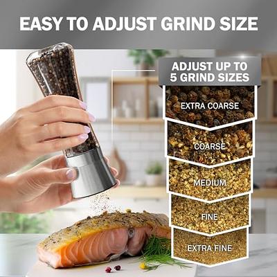 Premium Stainless Steel Salt and Pepper Grinder Set - Pepper Mill and Salt  Mill, Spice Grinder with Adjustable Coarseness, Ceramic Rotor, Tall Salt  and Pepper Shaker, Brushed Stainless 