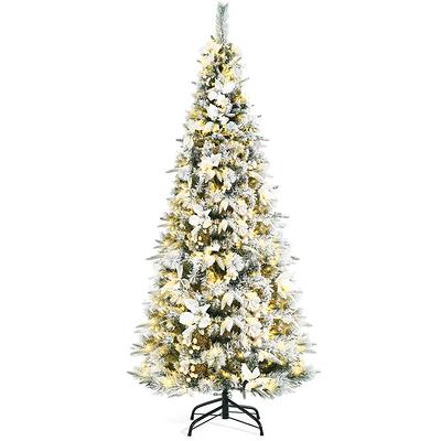 WELLFOR Remote Control Tree 7.5-ft Pre-Lit Flocked Artificial Christmas Tree with LED Lights | CM-HFY-23512US