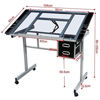  SogesPower Adjustable Glass Drafting Table Drawing Desk Diamond  Art Desk Versatile Art Craft Station Study Table w/ 2 Slide Rolling Wheels  and Drawers for Artist Painters Home Office : Home 