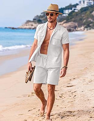 COOFANDY Men's Beach Wedding Shirt Casual Short Sleeve Linen