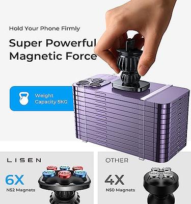 LISEN Phone Holder Car, [Upgraded Clip] Magnetic Phone Mount [6 Strong  Magnets] Car Phone Mount [Case Friendly] Phone Car Holder Mount Compatible  with