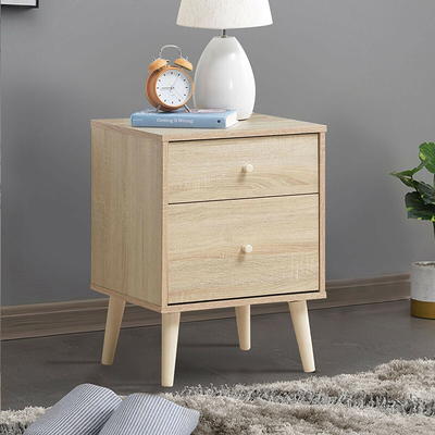 LUCKNOCK NightStand with Fabric Drawer, Bedside Table with Solid Wood Legs,  Minimalist and Practical End Side Table with Open Storage Shelf for
