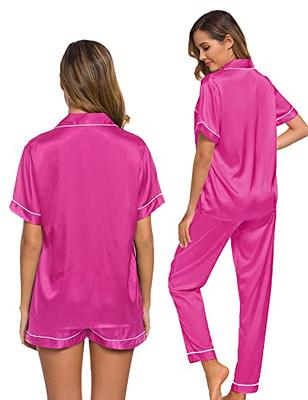 SWOMOG Kids Girls Silk Satin Pajamas Sets Short Sleeve Button Down