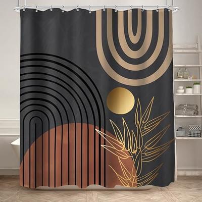 Abstract Boho Brown Leaves Stall Shower Curtain Small Bathroom Set 36Wx72H  Inch Modern Mid Century Aesthetic Minimalist Geometric Palm Plant Bath