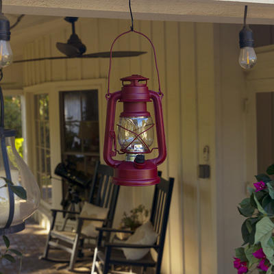 Alpine Outdoor Hurricane Lantern with Cool White LED Lights - White