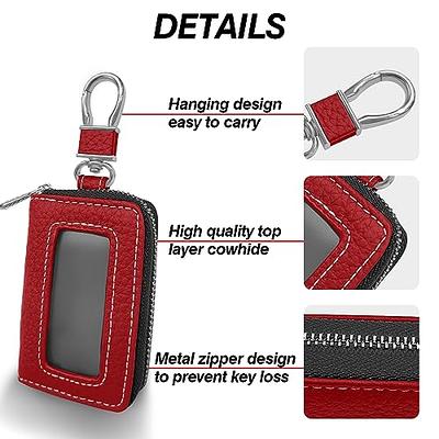 Buffway Car Key case,Genuine Leather Car Key Chain Keychain Holder Metal  Hook and Keyring Zipper Bag for Remote Key Fob - Black