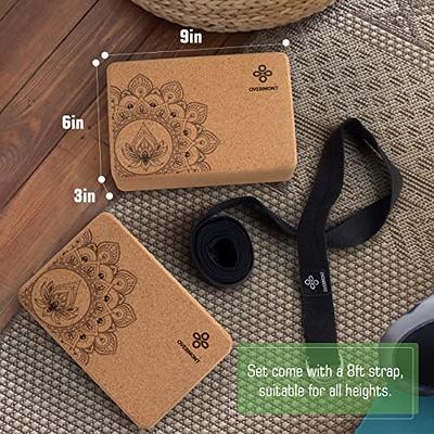 8 Pcs Cork Yoga Block with Strap and Resistance Loop Set Yoga Cube Stretch  Yoga Bricks with Strap Exercise Bands for Women Men Exercise Stretching