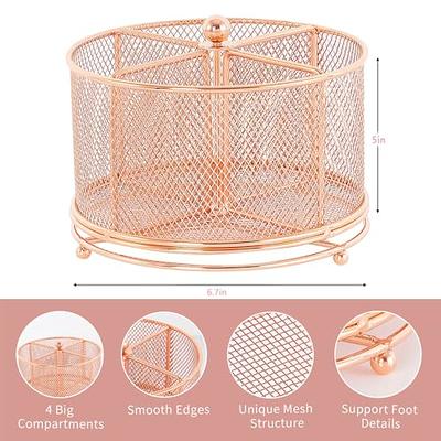 Marbrasse Rose Gold Desk Organizer, 360-Degree Rotating Multi-Functional  Pen Holder, 4 Compartments Rose Gold Desk Accessories, Home Office Art  Supply