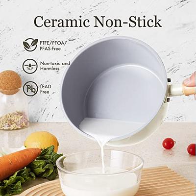 ROCKURWOK Ceramic Nonstick Sauce Pan with Lid,1.5 QT Small Cooking Soup Pot,  Non Toxic & PFAS-Free, Wooden Handle for Cool Touch, Universal Base(Gas,  Electric & Induction), White - Yahoo Shopping