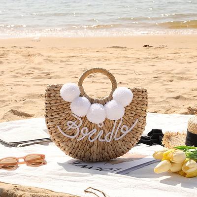 Women Straw Bags Summer Beach Large Tote Bag Handmade Woven Shoulder  Crossbody Handbag