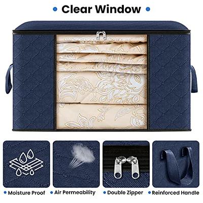 Foldable Large Clear Window & Carry Handles Storage Bag Organizer - Pack of 3 - Aqua