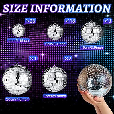 50 Pcs Disco Balls Ornaments Mini Disco Balls Silver Hanging Decorations  Reflective Mirror Ball Cake Decoration 70s Disco Party Supplies for  Christmas Festive (8'', 6'', 4'', 2.4'', 1.6'') - Yahoo Shopping