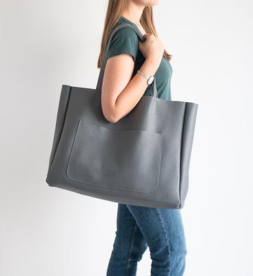 Black Oversize Leather Tote Bag, Big Purse, Shopping Shoulder