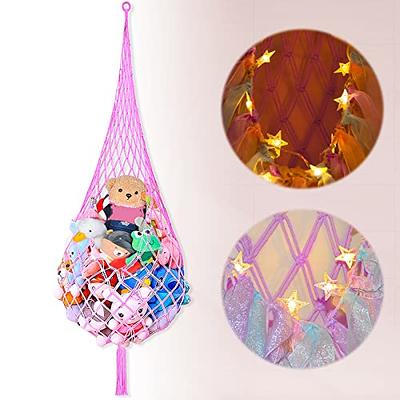 2 Set Stuffed Animal Net or Hammock with LED Light, Stuffed Animal Storage  Stuffed Animal Hammock Corner Toy Hammock Macrame Stuffed Animal Organizer