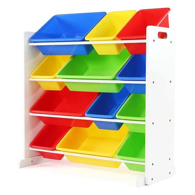 Humble Crew Kid's 9 Plastic Bin Toy Storage Organizer with Chalkboard Side Panel, Multi Color