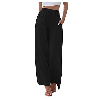 Women's High Waisted Wide Leg Palazzo Pants Flowy Cotton Linen Pleated  Tiered Summer Beach Trousers