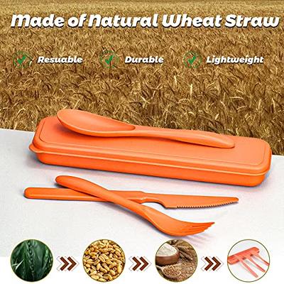 Reusable Travel Utensils Set with Case, 4 Sets Wheat Straw Portable Knife  Fork Spoons Tableware, Eco-Friendly BPA Free Cutlery for Kids Adults Picnic