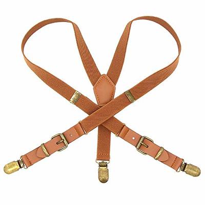 MENDENG Adjustable Suspenders for Men Bronze Metal Clips Braces with Leather