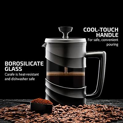 French Press Coffee & Tea Maker, 304 Stainless Steel Heat Resistant  Borosilicate Glass Coffee Press, Durable Easy Clean BPA Free, 20oz
