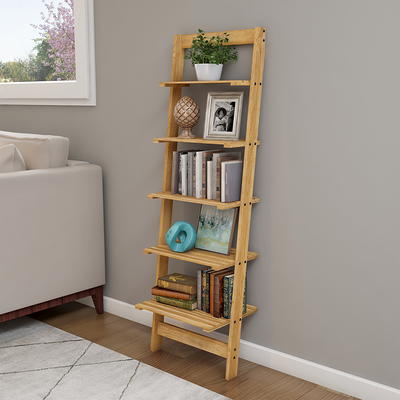 CAPHAUS 67 in. Rustic Oak Bookcase Shelf Organizer, 24 in. W 5 Tier Ladder Bookshelf for Home Office, Living Room and Kitchen