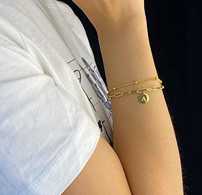  Gold Bracelets for Women Teen Girl Gifts, 14K Gold Filled  Layered Letter A Initial Bracelet Teen Girls Gifts Disc Charm Bracelet  Gifts for Teen Girls Gold Initial Bracelets for Women Girls