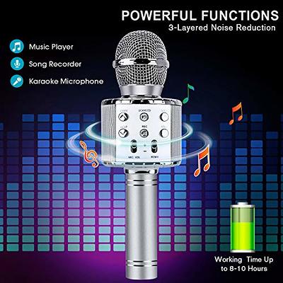 ShinePick Karaoke Microphone, 4 in 1 Wireless Microphone with LED