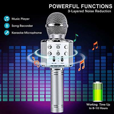 ShinePick Karaoke Microphone, 4 in 1 Wireless Microphone with LED Lights  Handheld Portable Karaoke Machine, Home KTV Player, Compatible with Android  