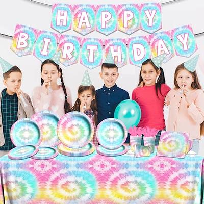 Tie Dye Birthday Backdrop Tie Dye Birthday Party Decorations Tie-Dye Themed Happy Birthday Background Colorful Paint Rainbow Birthday Banner Party S