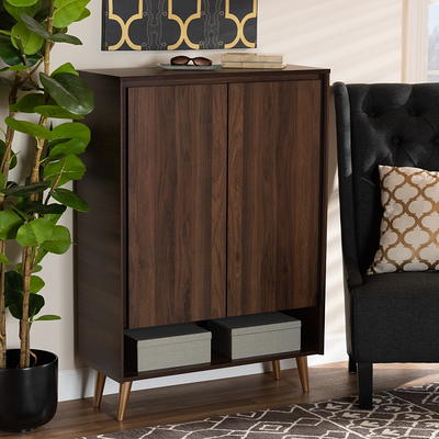 Baxton Studio Landen Mid Century Modern Walnut Brown and Gold