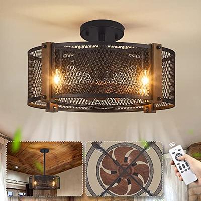 Farmhouse Ceiling Fans with Lights,Caged Wood Ceiling Fan with