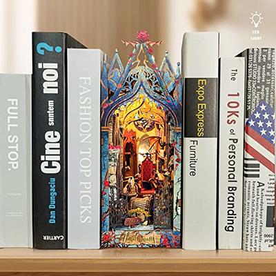 Wooden Puzzle DIY Book Nook Kit Book End Bookshelf Decor with LED