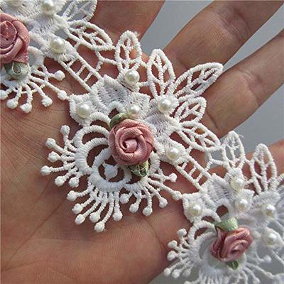 Embroidered Lace Trim, Silver Corded Scallop, 4 Flowers