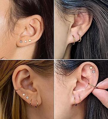 5 Pcs 20G Dainty Screw Back Earring Sets for Multiple Piercing, Lightweight  14K Gold Plated Small Huggie Hoop Earrings, Flat Back Tiny CZ Stud Earrings  for Cartilage, Helix, Lobe, Hypoallergenic