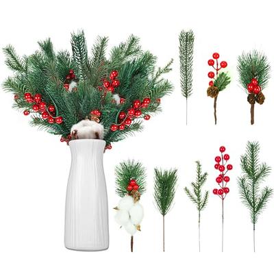 Artificial Christmas Plant,Christmas Centerpiece Decoration, Potted Plants Christmas  Picks and Sprays Fake Greenery Pine Needles Branches Red Berry Picks Stems  for Home Office Christmas Decor 