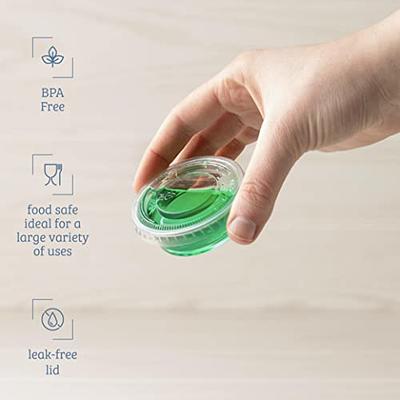 Condiment Cups with Lids, 100 Sets per Pack: Small Plastic Containers for  Salad Dressings, Sauce and Jello Shots at Home, Work and Restaurants