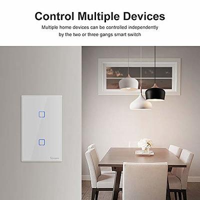 MOES 2.4GHz WiFi Wall Touch Smart Switch Neutral Wire Required, 3 Way  Multi-Control, Glass Panel Light Switch Work with Smart Life/Tuya App,  RF433