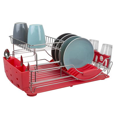 Plastic/Steel 2 Tier Dish Rack Home Basics Finish: Turquoise