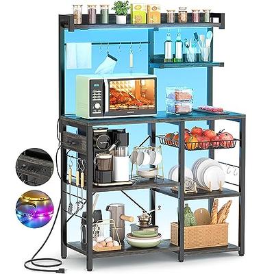 Brown and Black Kitchen Cart with Microwave Oven Stand Storage, Brown & Black