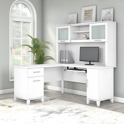 Bush Furniture Cabot 60 L Desk and Hutch with Storage, White