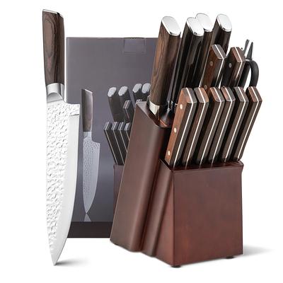 14-Piece Kitchen Knife Set Stainless Steel Knife Block Set with Sharpener -  Costway