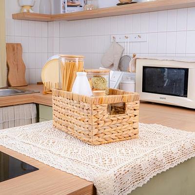 Seagrass Storage Baskets with Labels, 10.5x9x7.5in Wicker Storage Basket,  Storage Baskets for Shelves Set of 3, Pantry Baskets Organization,Kitchen