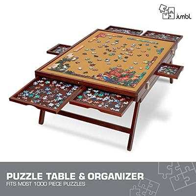 Jumbl 1500-Piece Puzzle Board Rack w/Cover | 27” x 35” Jigsaw Puzzle Table  w/Legs 6 Removable Storage Sorting Drawers | Smooth Plateau Fiberboard Work