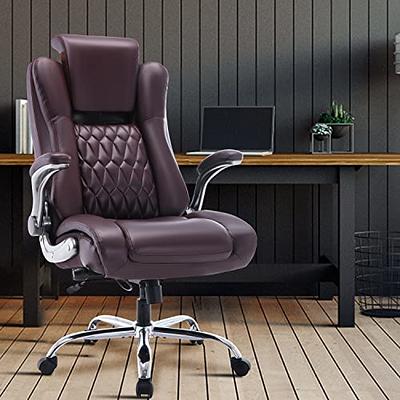 Office Chair, Ergonomic Computer Chair with Adjustable Lumbar Support,  Executive High Back Chair, Leather Desk Chair Flip-up Arms, Swivel Rolling  Work