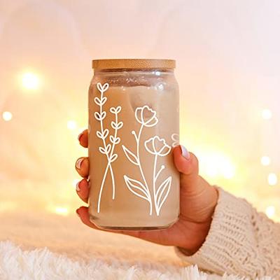 Wildflower Iced Coffee Cup with Lid & Straw, 16oz Tumbler, Cute Boho Iced  Coffee Glass