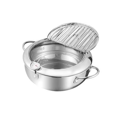 Deep Fryer Pot, Japanese Tempura Small Deep Fryer Stainless Steel Frying Pot with Thermometer,Lid and Oil Drip Drainer Rack for French Fries