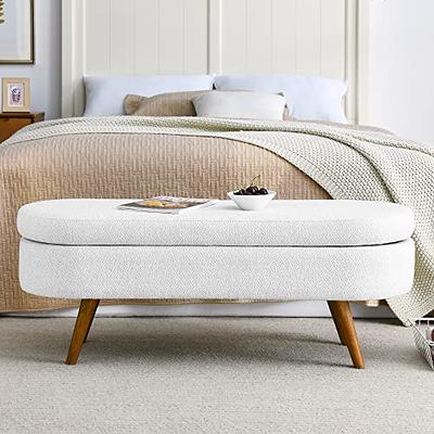 Ottoman Bench with Storage,Linen Fabric Upholstered Bench Bedroom